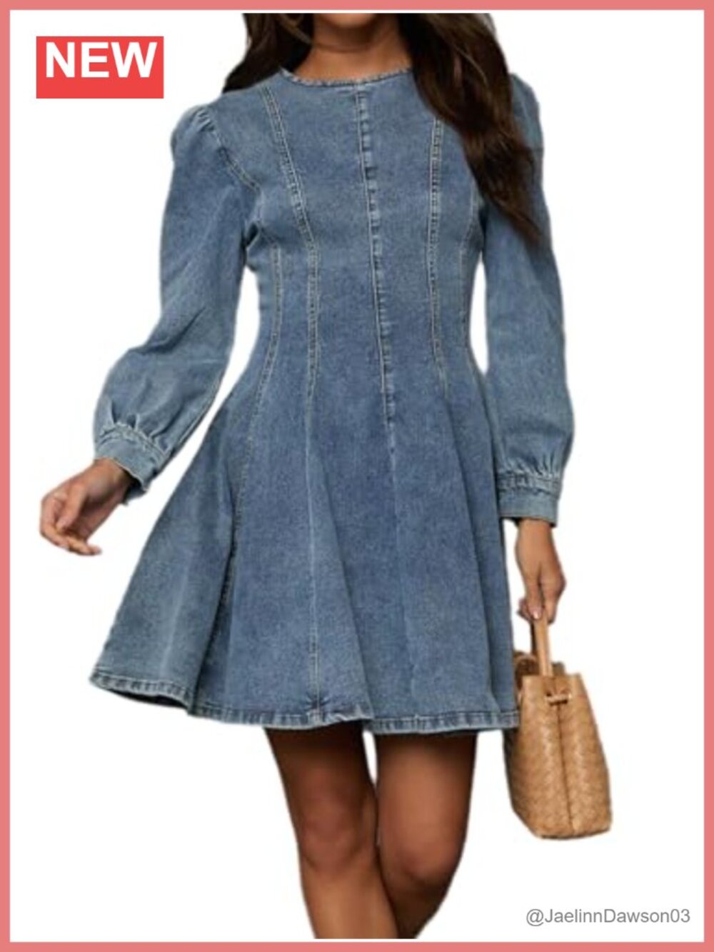 Conshvi Denim Shirt Dress Long Sleeve A-Line Mini Jean Dress Women